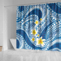 Plumeria Polynesian Blue Glitter Pattern Shower Curtain