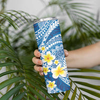 Plumeria Polynesian Blue Glitter Pattern Skinny Tumbler