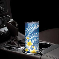Plumeria Polynesian Blue Glitter Pattern Skinny Tumbler