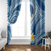 Plumeria Polynesian Blue Glitter Pattern Window Curtain