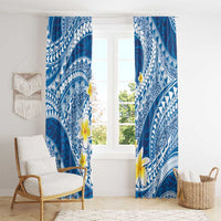 Plumeria Polynesian Blue Glitter Pattern Window Curtain
