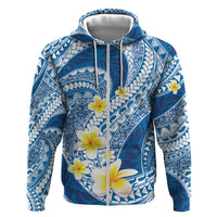 Plumeria Polynesian Blue Glitter Pattern Zip Hoodie LT01 Zip Hoodie Blue - Polynesian Pride