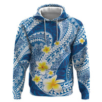 Plumeria Polynesian Blue Glitter Pattern Zip Hoodie LT01 Pullover Hoodie Blue - Polynesian Pride