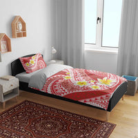 Plumeria Polynesian Coral Glitter Pattern Bedding Set