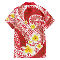 Plumeria Polynesian Coral Glitter Pattern Family Matching Off The Shoulder Long Sleeve Dress and Hawaiian Shirt