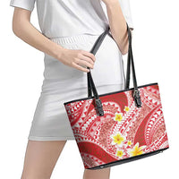 Plumeria Polynesian Coral Glitter Pattern Leather Tote Bag