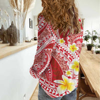 Plumeria Polynesian Coral Glitter Pattern Women Casual Shirt