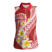 Plumeria Polynesian Coral Glitter Pattern Women Sleeveless Polo Shirt