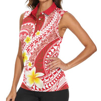 Plumeria Polynesian Coral Glitter Pattern Women Sleeveless Polo Shirt