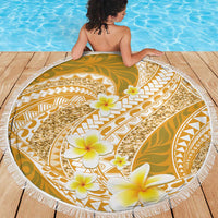 Plumeria Polynesian Gold Glitter Pattern Beach Blanket