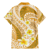 Plumeria Polynesian Gold Glitter Pattern Family Matching Mermaid Dress and Hawaiian Shirt