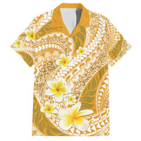 Plumeria Polynesian Gold Glitter Pattern Family Matching Summer Maxi Dress and Hawaiian Shirt