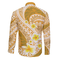 Plumeria Polynesian Gold Glitter Pattern Family Matching Summer Maxi Dress and Hawaiian Shirt