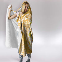 Plumeria Polynesian Gold Glitter Pattern Hooded Blanket