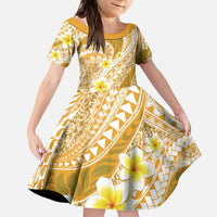 Plumeria Polynesian Gold Glitter Pattern Kid Short Sleeve Dress LT01 KID Gold - Polynesian Pride