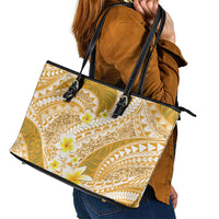 Plumeria Polynesian Gold Glitter Pattern Leather Tote Bag