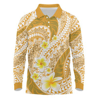 Plumeria Polynesian Gold Glitter Pattern Long Sleeve Polo Shirt
