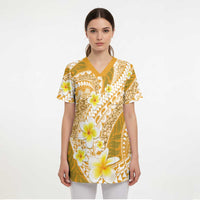 Plumeria Polynesian Gold Glitter Pattern Scrub Top - Polynesian Pride