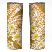 Plumeria Polynesian Gold Glitter Pattern Skinny Tumbler