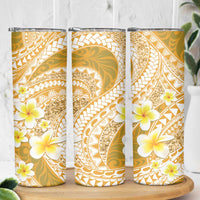 Plumeria Polynesian Gold Glitter Pattern Skinny Tumbler