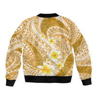 Plumeria Polynesian Gold Glitter Pattern Sleeve Zip Bomber Jacket