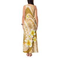 Plumeria Polynesian Gold Glitter Pattern Tank Maxi Dress