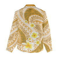 Plumeria Polynesian Gold Glitter Pattern Women Casual Shirt