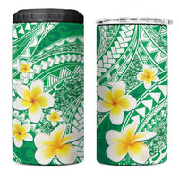 Plumeria Polynesian Green Glitter Pattern 4 in 1 Can Cooler Tumbler