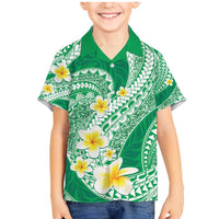 Plumeria Polynesian Green Glitter Pattern Family Matching Mermaid Dress and Hawaiian Shirt