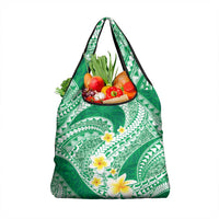 Plumeria Polynesian Green Glitter Pattern Grocery Bag