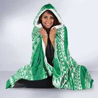 Plumeria Polynesian Green Glitter Pattern Hooded Blanket