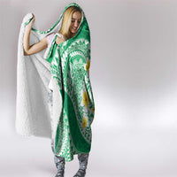 Plumeria Polynesian Green Glitter Pattern Hooded Blanket