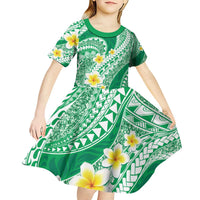 Plumeria Polynesian Green Glitter Pattern Kid Short Sleeve Dress LT01 - Polynesian Pride