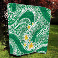 Plumeria Polynesian Green Glitter Pattern Quilt LT01 - Polynesian Pride
