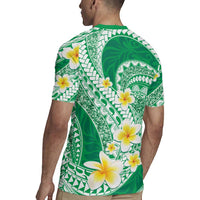 Plumeria Polynesian Green Glitter Pattern Rugby Jersey