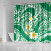 Plumeria Polynesian Green Glitter Pattern Shower Curtain