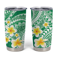 Plumeria Polynesian Green Glitter Pattern Tumbler Cup
