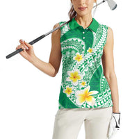 Plumeria Polynesian Green Glitter Pattern Women Sleeveless Polo Shirt