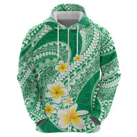 Plumeria Polynesian Green Glitter Pattern Zip Hoodie LT01 - Polynesian Pride
