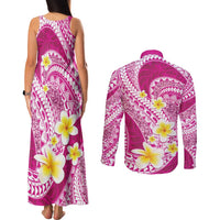 Plumeria Polynesian Pink Glitter Pattern Couples Matching Tank Maxi Dress and Long Sleeve Button Shirt LT01 - Polynesian Pride