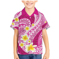 Plumeria Polynesian Pink Glitter Pattern Family Matching Mermaid Dress and Hawaiian Shirt