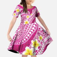 Plumeria Polynesian Pink Glitter Pattern Family Matching Off The Shoulder Long Sleeve Dress and Hawaiian Shirt