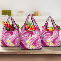 Plumeria Polynesian Pink Glitter Pattern Grocery Bag