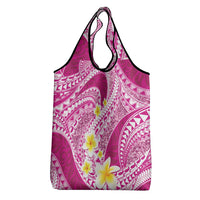 Plumeria Polynesian Pink Glitter Pattern Grocery Bag