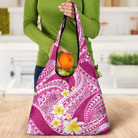 Plumeria Polynesian Pink Glitter Pattern Grocery Bag