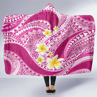 Plumeria Polynesian Pink Glitter Pattern Hooded Blanket