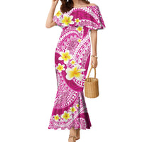 Plumeria Polynesian Pink Glitter Pattern Mermaid Dress