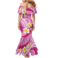 Plumeria Polynesian Pink Glitter Pattern Mermaid Dress