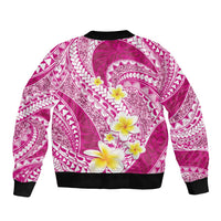 Plumeria Polynesian Pink Glitter Pattern Sleeve Zip Bomber Jacket