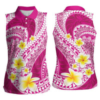 Plumeria Polynesian Pink Glitter Pattern Women Sleeveless Polo Shirt